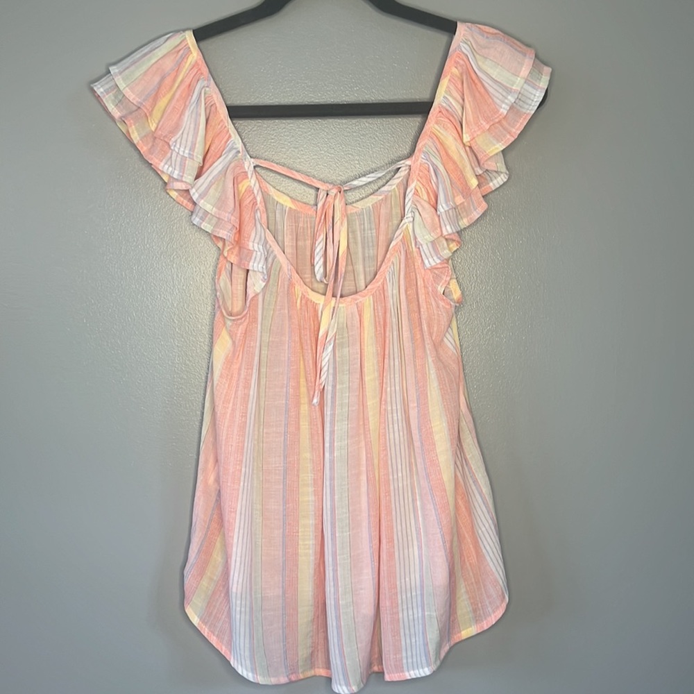 Nwot Multi Colored Stripe Top With Flutter Sleeves - image 2